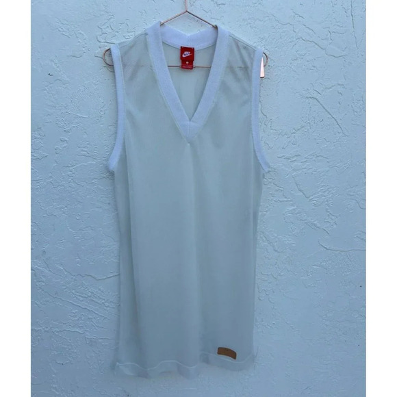 Nike Sportswear Womens Pullover Sleeveless Athletic Mesh Tank Dress White Sz L - Picture 1 of 8